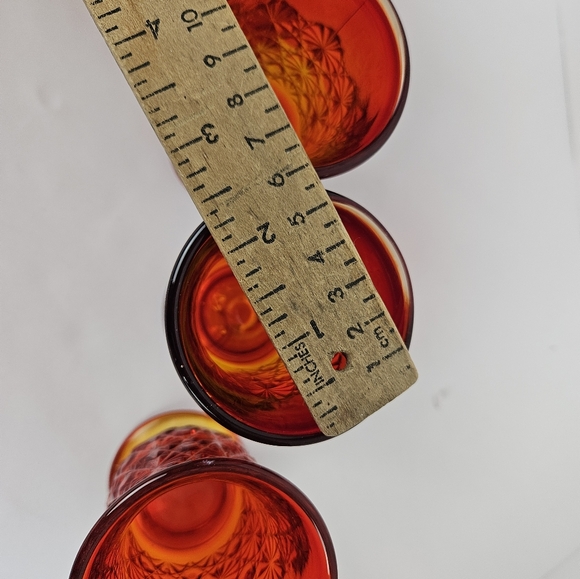 Amberina Daisy Button Glasses Set Of 5 Red Orange Art Glass 3.75 " Tall Vintage - Picture 12 of 16